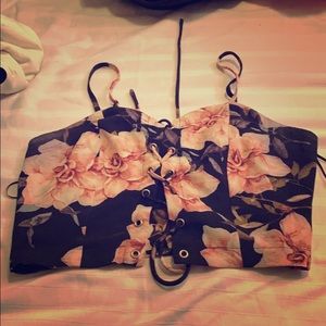 lace up floral crop top